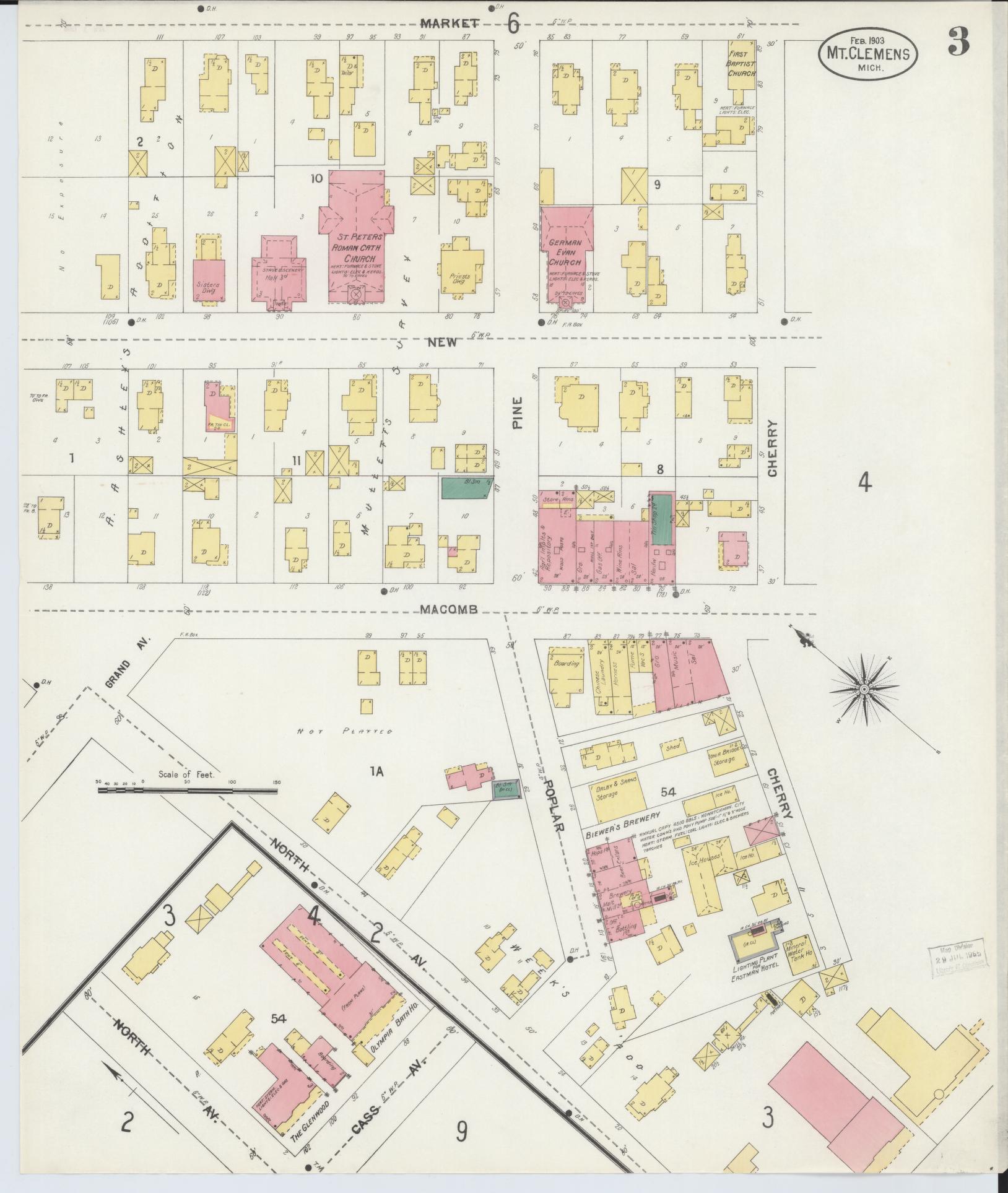 Sanborn Fire Insurance Map from Mount Clemens, Macomb County, Michigan (1903), Sheet #0003 - Complete Map Set gallery image, historic Sanborn map, vintage wall art, Michigan Michigan