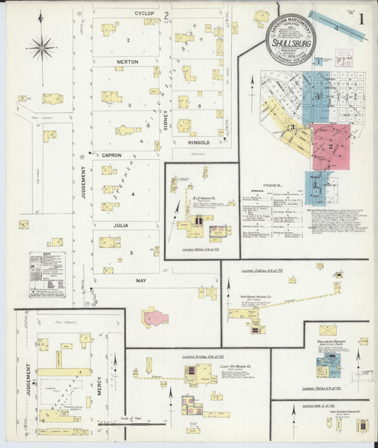 Sanborn Fire Insurance Map from Shullsburg, Lafayette County, Wisconsin (1908), Sheet #0001 - Complete Map Set gallery image, historic Sanborn map, vintage wall art, Wisconsin Wisconsin