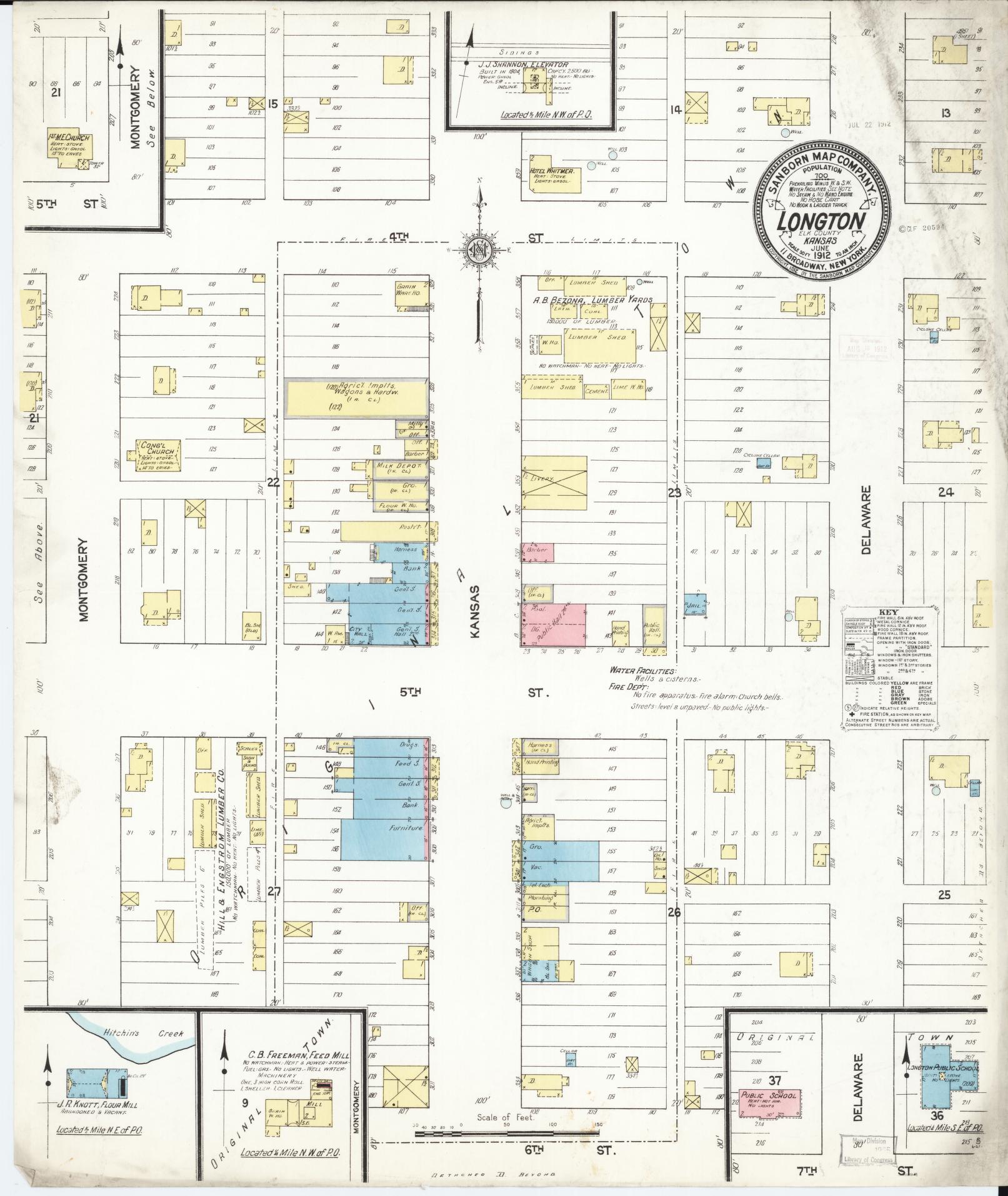 Sanborn Fire Insurance Map from Longton, Elk County, Kansas (1912), Sheet #0001 - Historic Sanborn Fire Insurance Map Print, vintage old map wall art, antique decor, genealogy gift, Kansas Kansas map