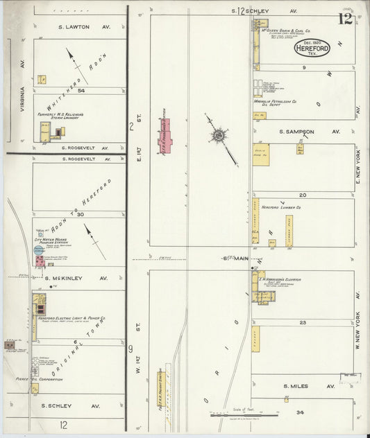 Sanborn Fire Insurance Map from Hereford, Deaf Smith County, Texas (1920), Sheet #0012 - Historic Sanborn Fire Insurance Map Print, vintage old map wall art, antique decor, genealogy gift, Texas Texas map