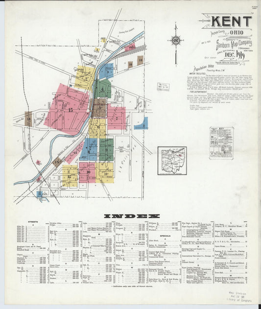 Sanborn Fire Insurance Map from Kent, Portage County, Ohio (1919), Sheet #0001 - Historic Sanborn Fire Insurance Map Print, vintage old map wall art, antique decor, genealogy gift, Ohio Ohio map
