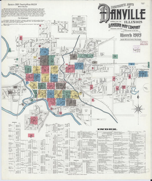 Sanborn Fire Insurance Map from Danville, Vermilion County, Illinois (1909), Sheet #0001 - Complete Map Set gallery image, historic Sanborn map, vintage wall art, Illinois Illinois