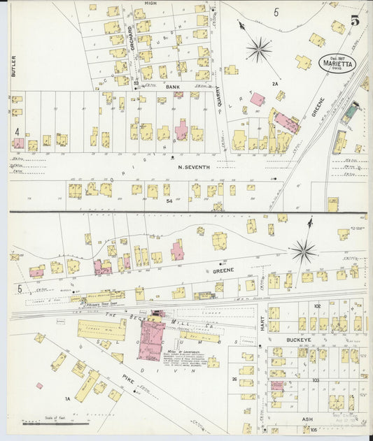 Sanborn Fire Insurance Map from Marietta, Washington County, Ohio (1907), Sheet #0005 - Historic Sanborn Fire Insurance Map Print, vintage old map wall art, antique decor, genealogy gift, Ohio Ohio map