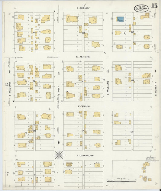 Sanborn Fire Insurance Map from El Reno, Canadian County, Oklahoma (1908), Sheet #0015 - Historic Sanborn Fire Insurance Map Print, vintage old map wall art, antique decor, genealogy gift, Oklahoma Oklahoma map