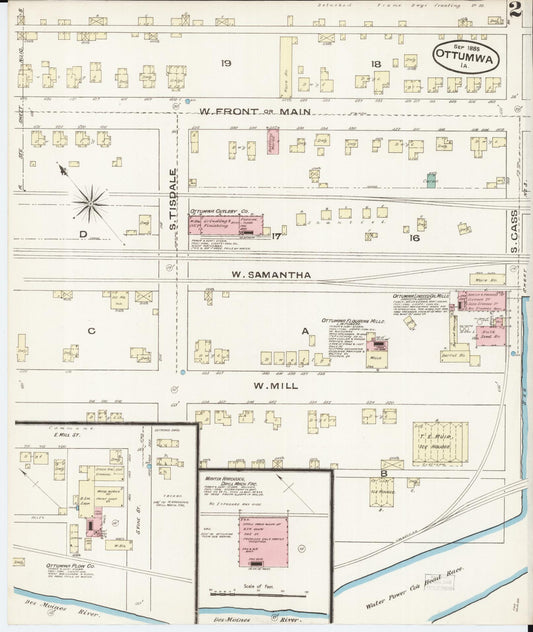 Sanborn Fire Insurance Map from Ottumwa, Wapello County, Iowa (1885), Sheet #0002 - Historic Sanborn Fire Insurance Map Print, vintage old map wall art