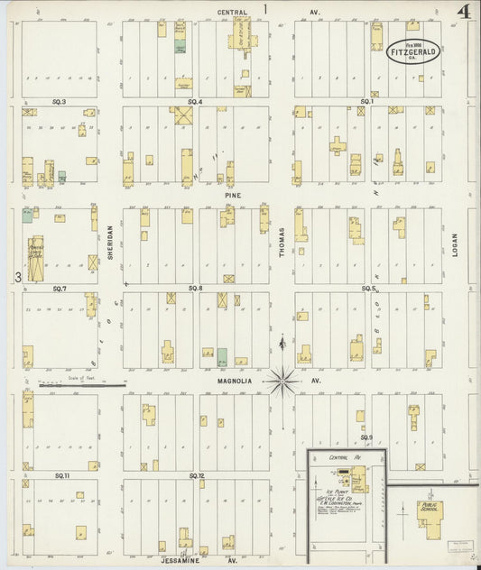 Sanborn Fire Insurance Map from Fitzgerald, Ben Hill County, Georgia (1898), Sheet #0004 - Historic Sanborn Fire Insurance Map Print, vintage old map wall art, antique decor, genealogy gift, Georgia Georgia map