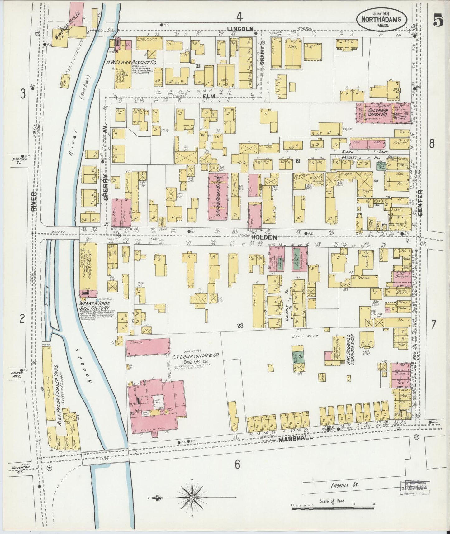 Sanborn Fire Insurance Map from North Adams, Berkshire County, Massachusetts (1901), Sheet #0005 - Complete Map Set gallery image, historic Sanborn map, vintage wall art, Massachusetts Massachusetts