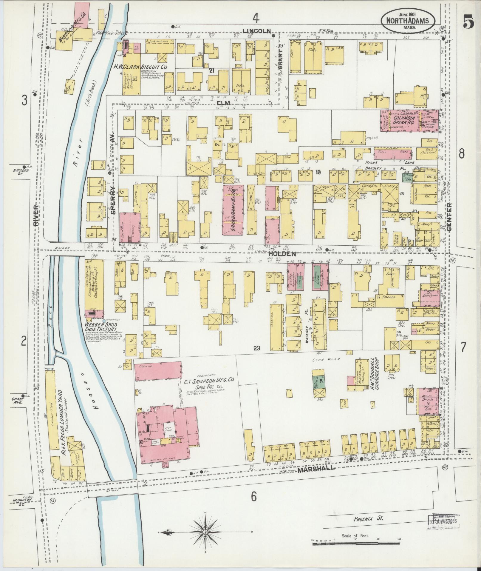 Sanborn Fire Insurance Map from North Adams, Berkshire County, Massachusetts (1901), Sheet #0005 - Complete Map Set gallery image, historic Sanborn map, vintage wall art, Massachusetts Massachusetts