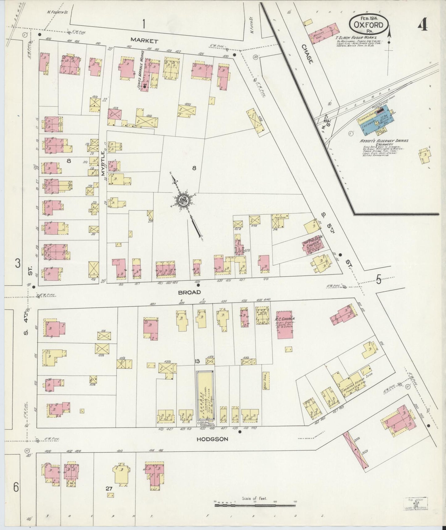 Sanborn Fire Insurance Map from Oxford, Chester County, Pennsylvania (1914), Sheet #0004 - Complete Map Set gallery image, historic Sanborn map, vintage wall art, Pennsylvania Pennsylvania