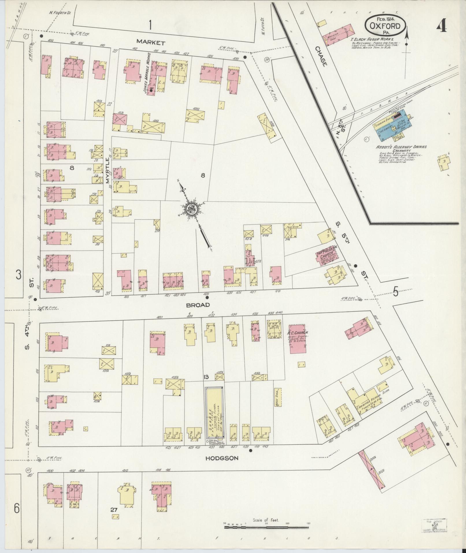 Sanborn Fire Insurance Map from Oxford, Chester County, Pennsylvania (1914), Sheet #0004 - Complete Map Set gallery image, historic Sanborn map, vintage wall art, Pennsylvania Pennsylvania