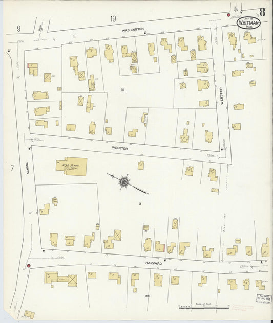 Sanborn Fire Insurance Map from Whitman, Plymouth County, Massachusetts (1911), Sheet #0008 - Historic Sanborn Fire Insurance Map Print, vintage old map wall art, antique decor, genealogy gift, Massachusetts Massachusetts map