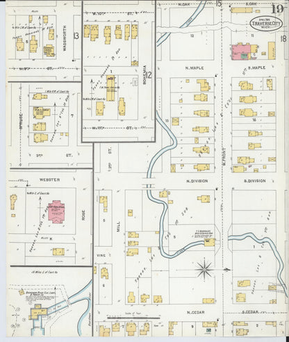 Sanborn Fire Insurance Map from Traverse City, Grand Traverse County, Michigan (1904), Sheet #0019 - Historic Sanborn Fire Insurance Map Print, vintage old map wall art, antique decor, genealogy gift, Michigan Michigan map
