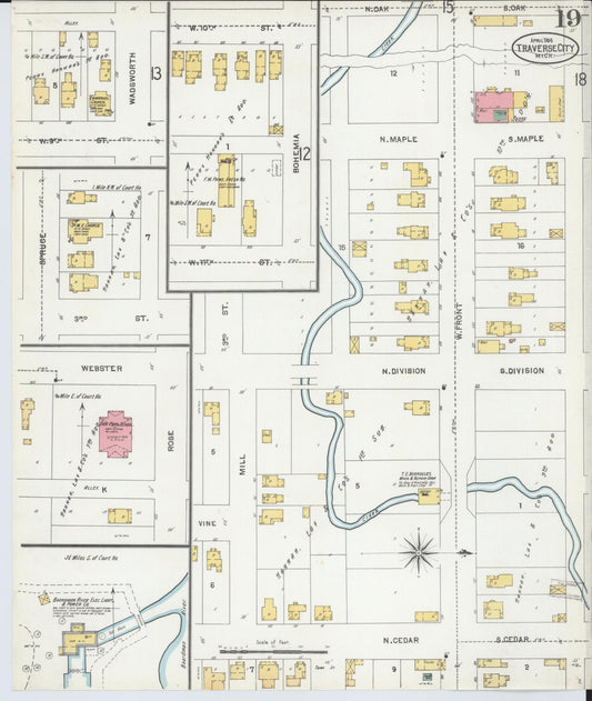 Sanborn Fire Insurance Map from Traverse City, Grand Traverse County, Michigan (1904), Sheet #0019 - Historic Sanborn Fire Insurance Map Print, vintage old map wall art, antique decor, genealogy gift, Michigan Michigan map