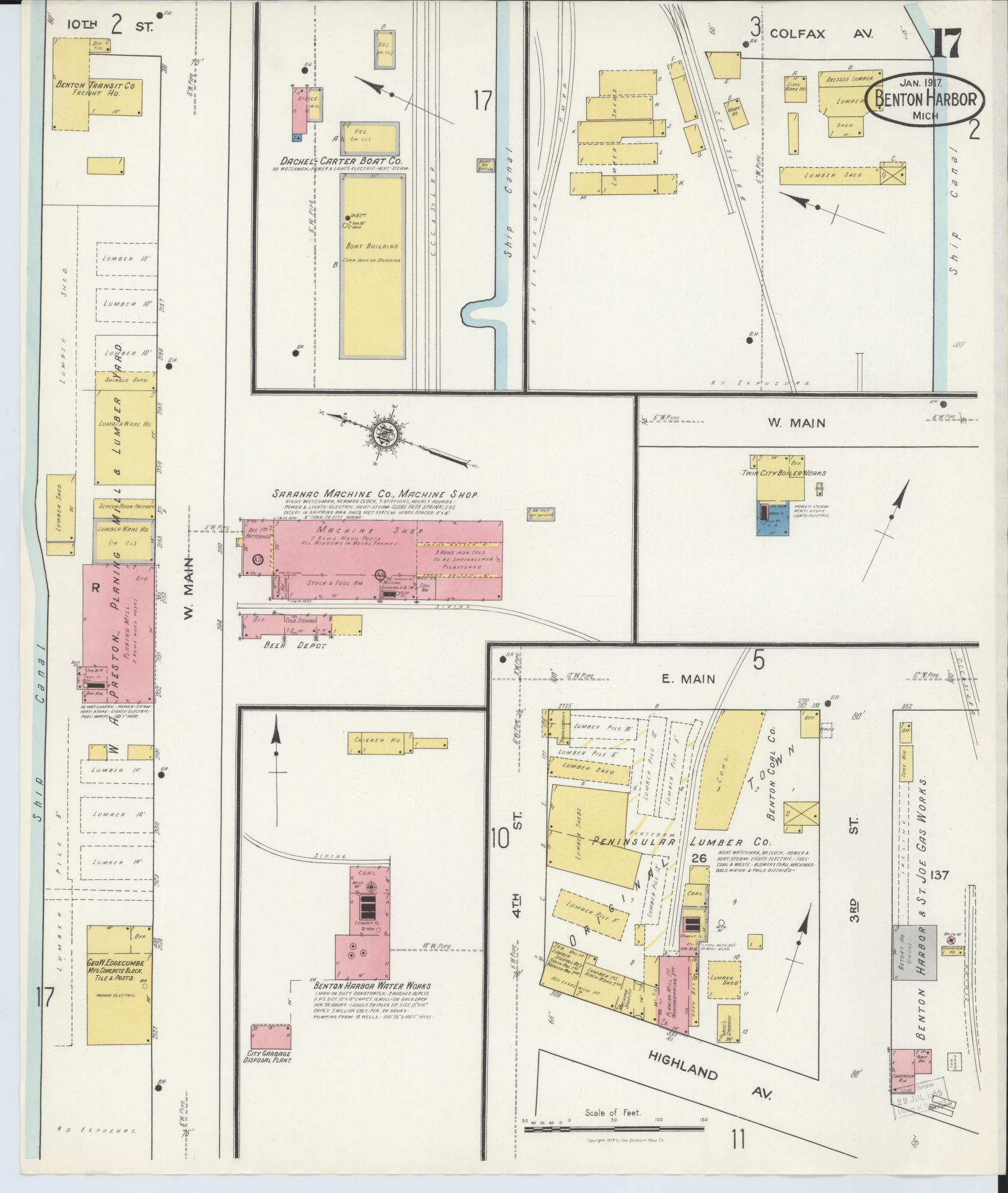Sanborn Fire Insurance Map from Benton Harbor, Berrien County, Michigan (1917), Sheet #0017 - Historic Sanborn Fire Insurance Map Print, vintage old map wall art, antique decor, genealogy gift, Michigan Michigan map