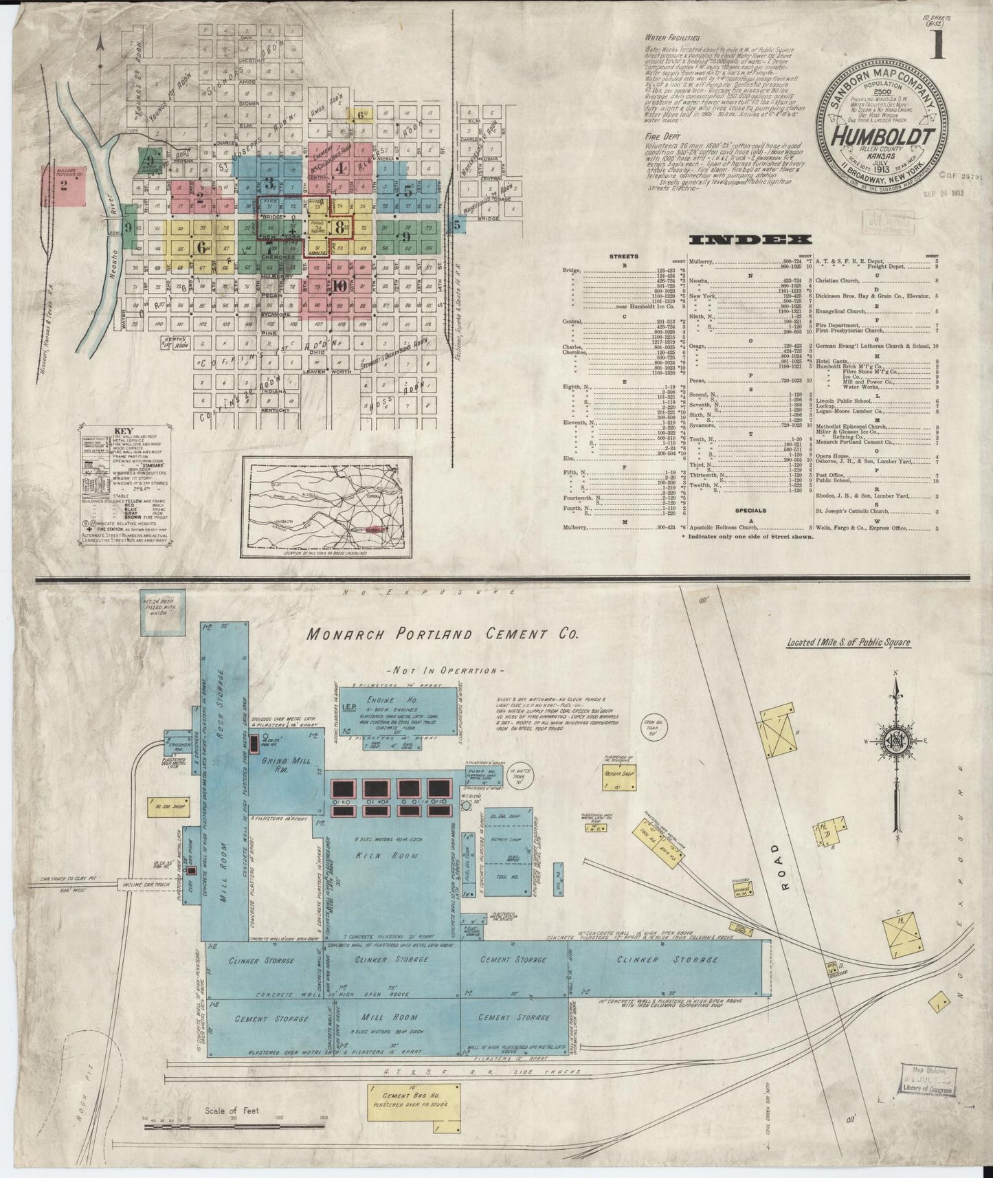 Sanborn Fire Insurance Map from Humboldt, Allen County, Kansas (1913), Sheet #0001 - Complete Map Set gallery image, historic Sanborn map, vintage wall art, Kansas Kansas