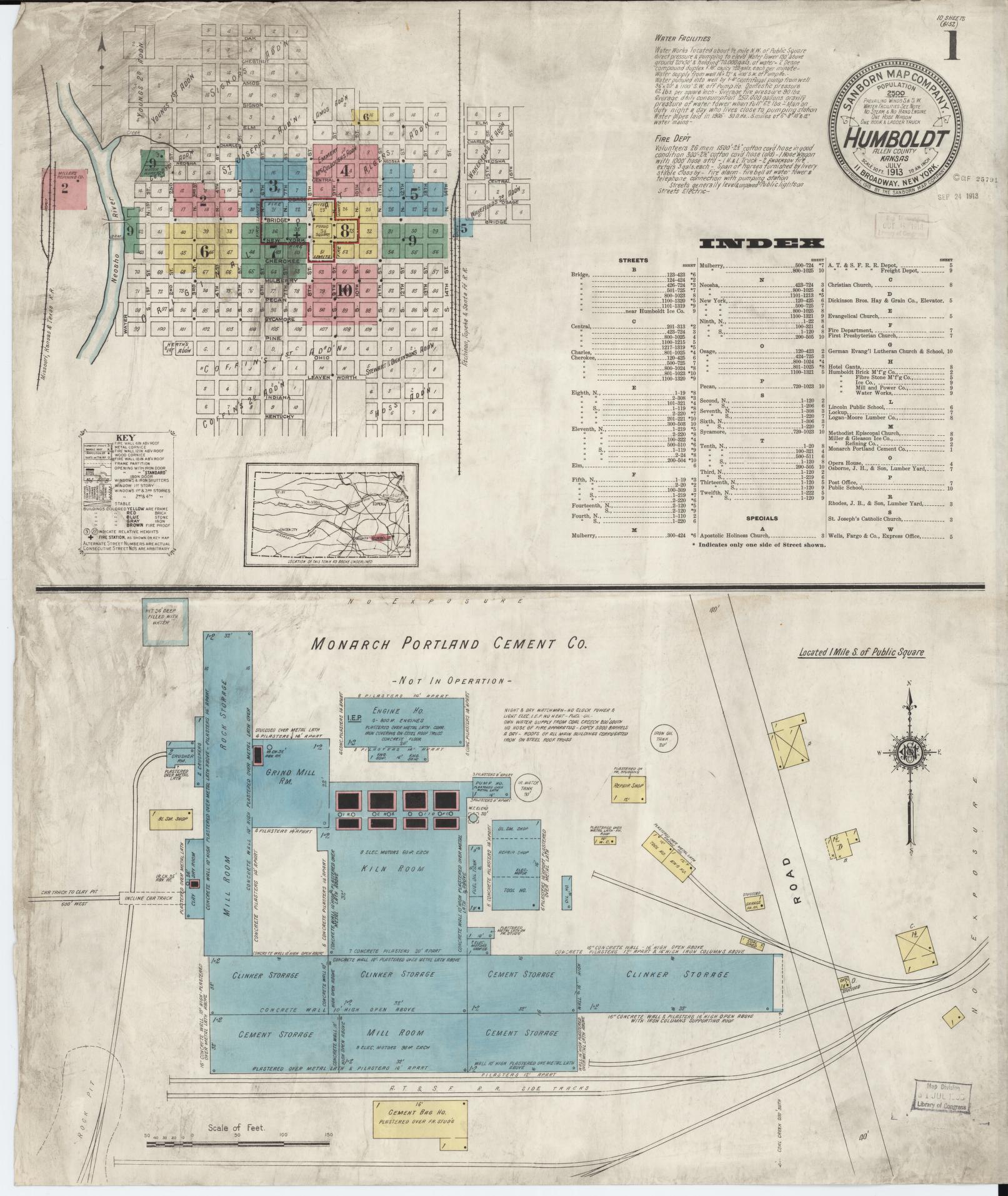 Sanborn Fire Insurance Map from Humboldt, Allen County, Kansas (1913), Sheet #0001 - Complete Map Set gallery image, historic Sanborn map, vintage wall art, Kansas Kansas