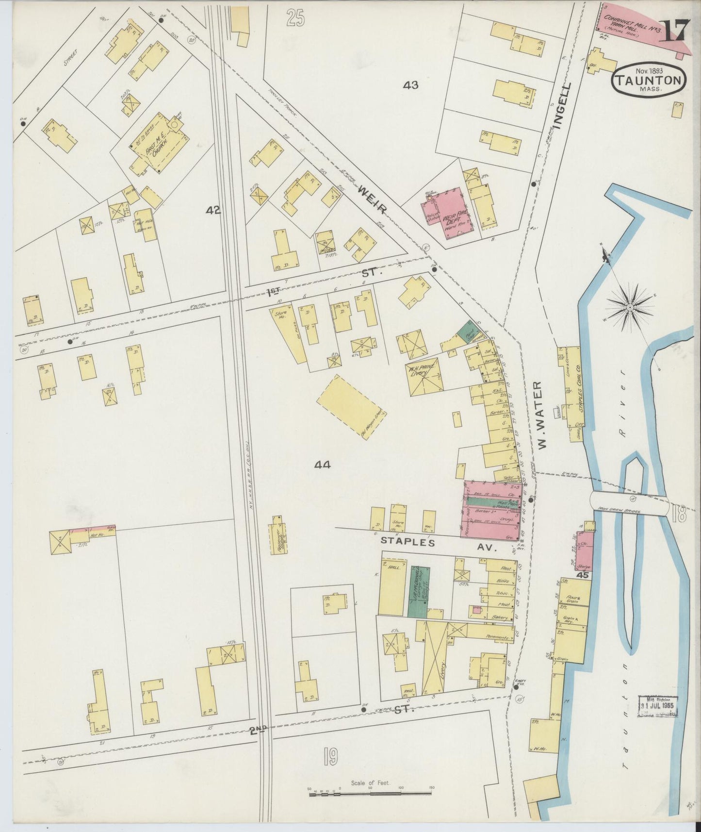 Sanborn Fire Insurance Map from Taunton, Bristol County, Massachusetts (1893), Sheet #0017 - Complete Map Set gallery image, historic Sanborn map, vintage wall art, Massachusetts Massachusetts