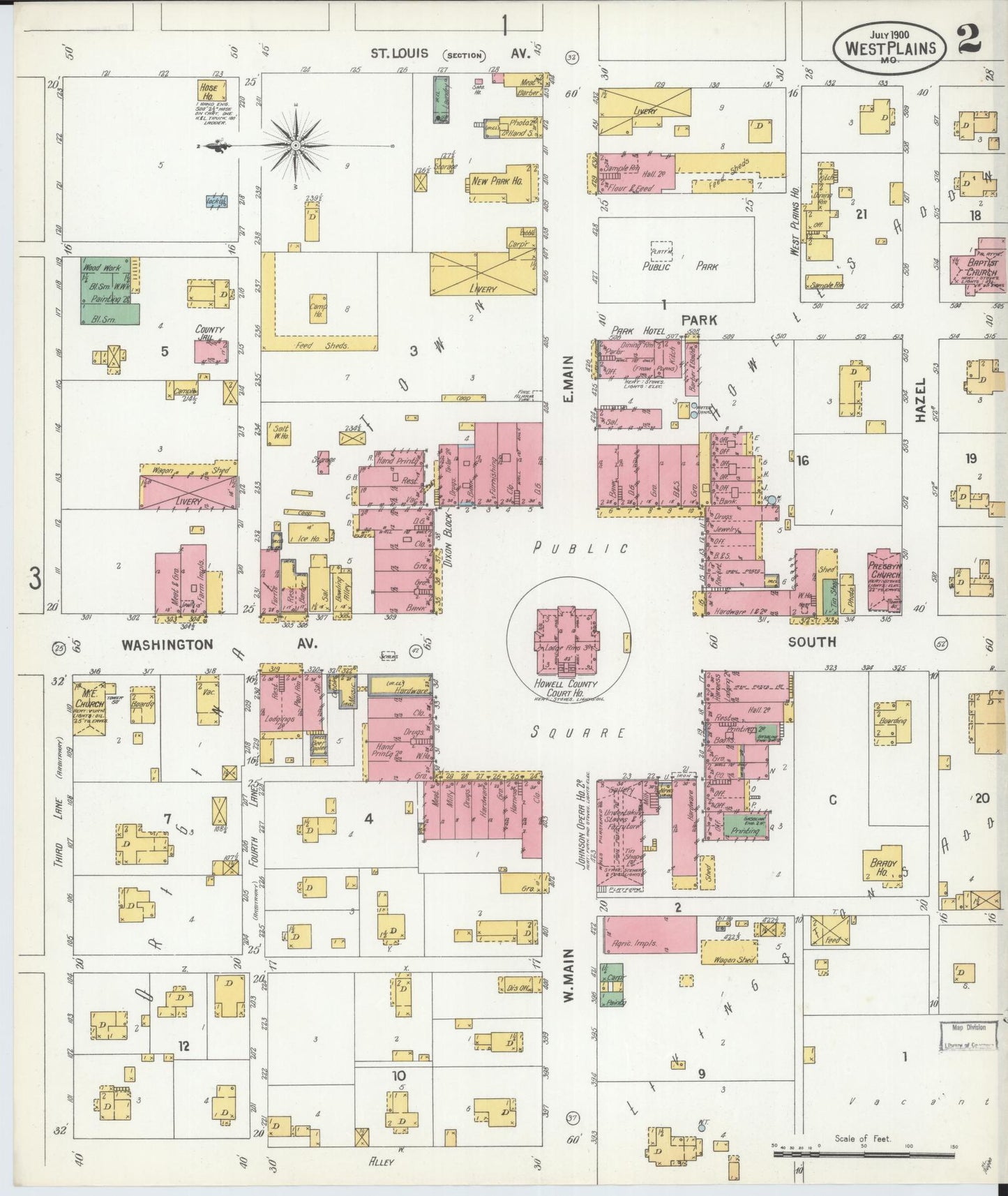 Sanborn Fire Insurance Map from West Plains, Howell County, Missouri (1900), Sheet #0002 - Historic Sanborn Fire Insurance Map Print, vintage old map wall art, antique decor, genealogy gift, Missouri Missouri map