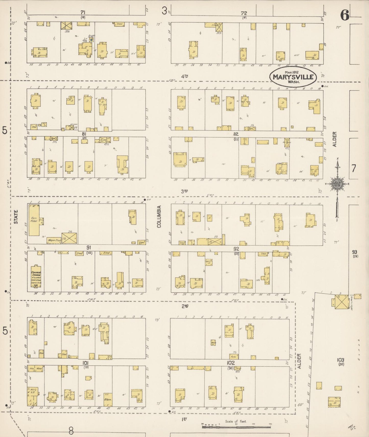 Sanborn Fire Insurance Map from Marysville, Snohomish County, Washington (1912), Sheet #0006 - Complete Map Set gallery image, historic Sanborn map, vintage wall art, Washington Washington