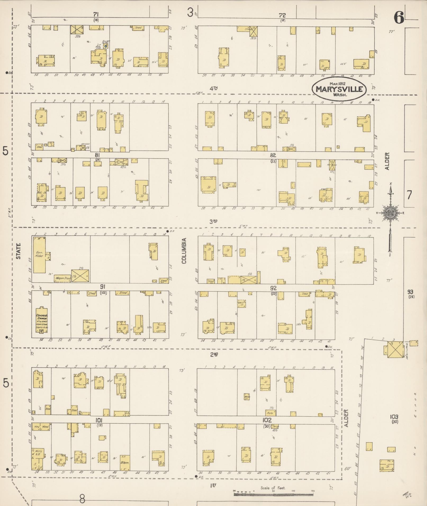 Sanborn Fire Insurance Map from Marysville, Snohomish County, Washington (1912), Sheet #0006 - Complete Map Set gallery image, historic Sanborn map, vintage wall art, Washington Washington