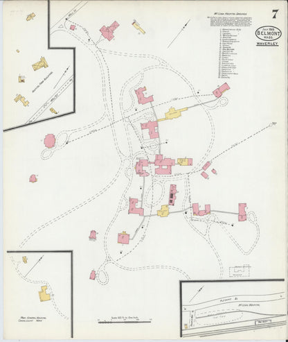 Sanborn Fire Insurance Map from Belmont, Middlesex County, Massachusetts (1905), Sheet #0007 - Historic Sanborn Fire Insurance Map Print, vintage old map wall art, antique decor, genealogy gift, Massachusetts Massachusetts map