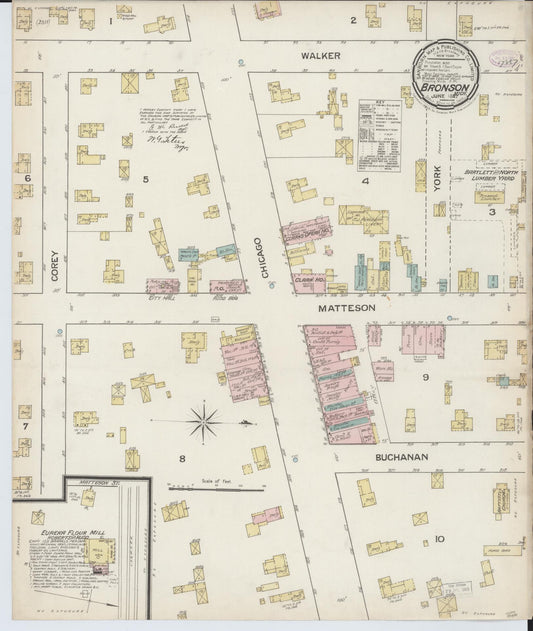 Sanborn Fire Insurance Map from Bronson, Branch County, Michigan (1887), Sheet #0001 - Historic Sanborn Fire Insurance Map Print, vintage old map wall art, antique decor, genealogy gift, Michigan Michigan map