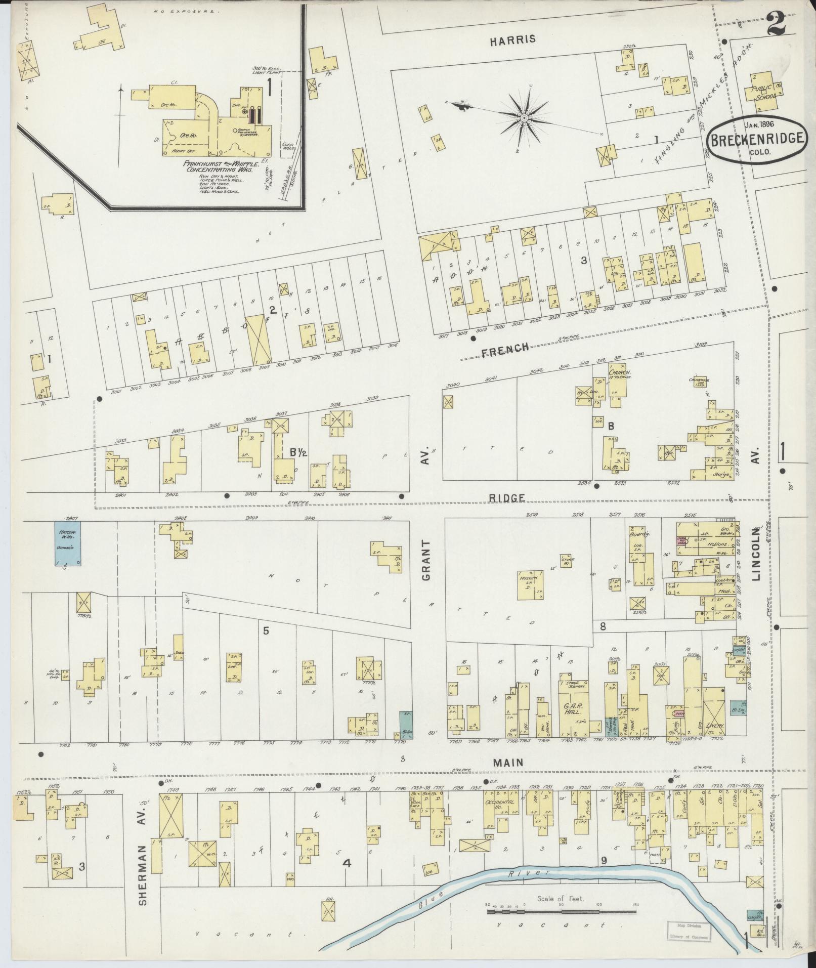 Sanborn Fire Insurance Map from Breckenridge, Summit County, Colorado (1896), Sheet #0002 - Historic Sanborn Fire Insurance Map Print, vintage old map wall art, antique decor, genealogy gift, Colorado Colorado map