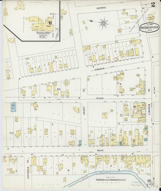 Sanborn Fire Insurance Map from Breckenridge, Summit County, Colorado (1896), Sheet #0002 - Historic Sanborn Fire Insurance Map Print, vintage old map wall art, antique decor, genealogy gift, Colorado Colorado map