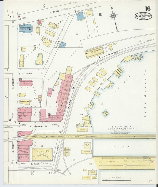 Sanborn Fire Insurance Map from Marquette, Marquette County, Michigan (1911), Sheet #0016 - Historic Sanborn Fire Insurance Map Print, vintage old map wall art, antique decor, genealogy gift, Michigan Michigan map