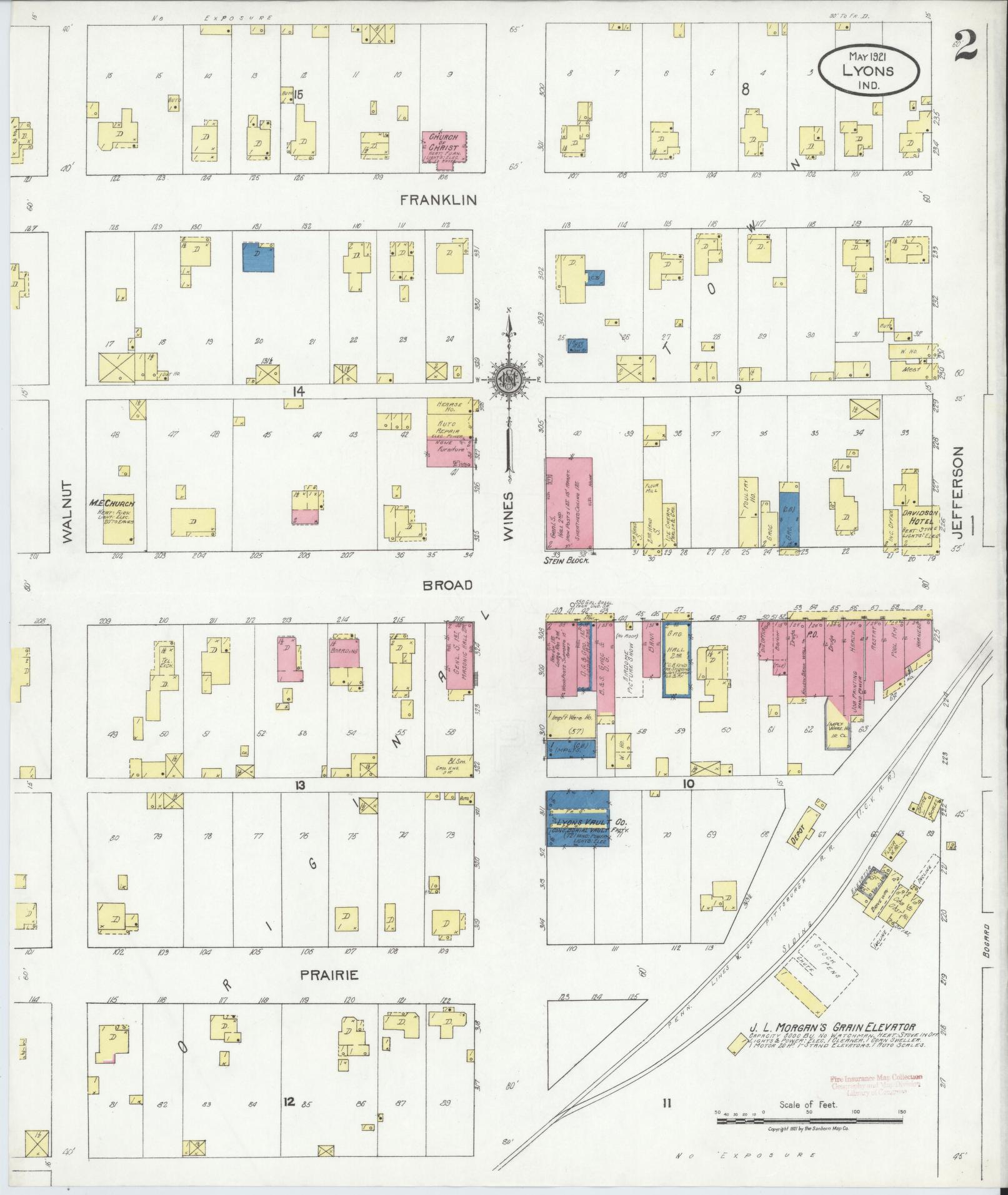 Sanborn Fire Insurance Map from Lyons, Greene County, Indiana (1921), Sheet #0002 - Complete Map Set gallery image, historic Sanborn map, vintage wall art, Indiana Indiana