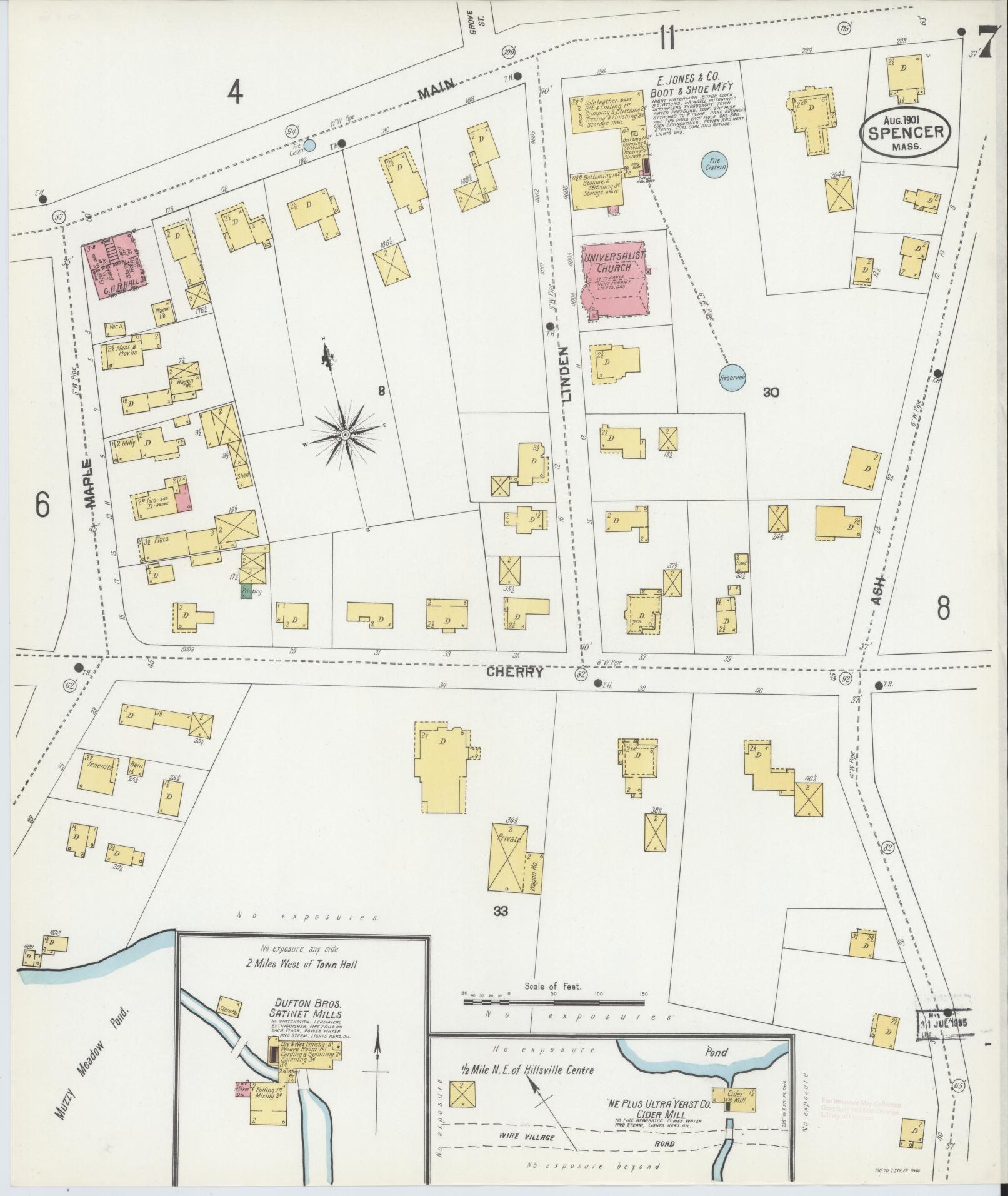 Sanborn Fire Insurance Map from Spencer, Worcester County, Massachusetts (1901), Sheet #0007 - Complete Map Set gallery image, historic Sanborn map, vintage wall art, Massachusetts Massachusetts
