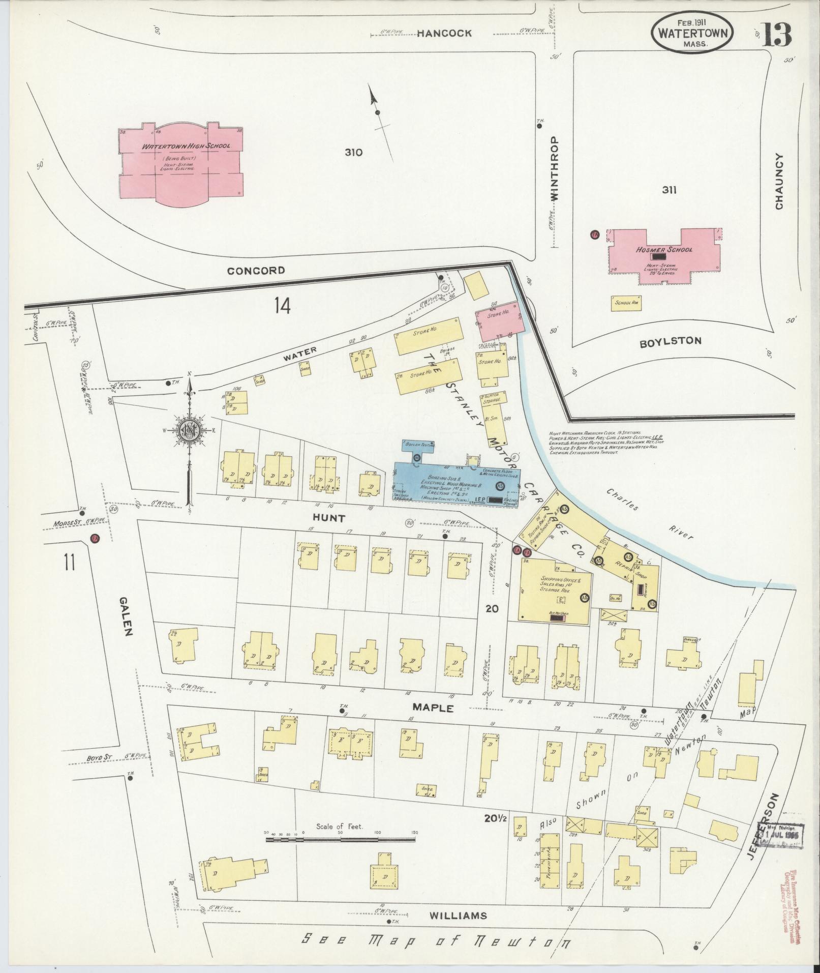 Sanborn Fire Insurance Map from Watertown, Middlesex County, Massachusetts (1911), Sheet #0013 - Complete Map Set gallery image, historic Sanborn map, vintage wall art, Massachusetts Massachusetts