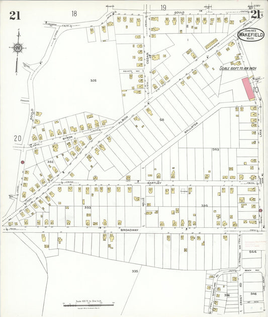 Sanborn Fire Insurance Map from Wakefield, Middlesex County, Massachusetts (1923), Sheet #0021 - Historic Sanborn Fire Insurance Map Print, vintage old map wall art, antique decor, genealogy gift, Massachusetts Massachusetts map