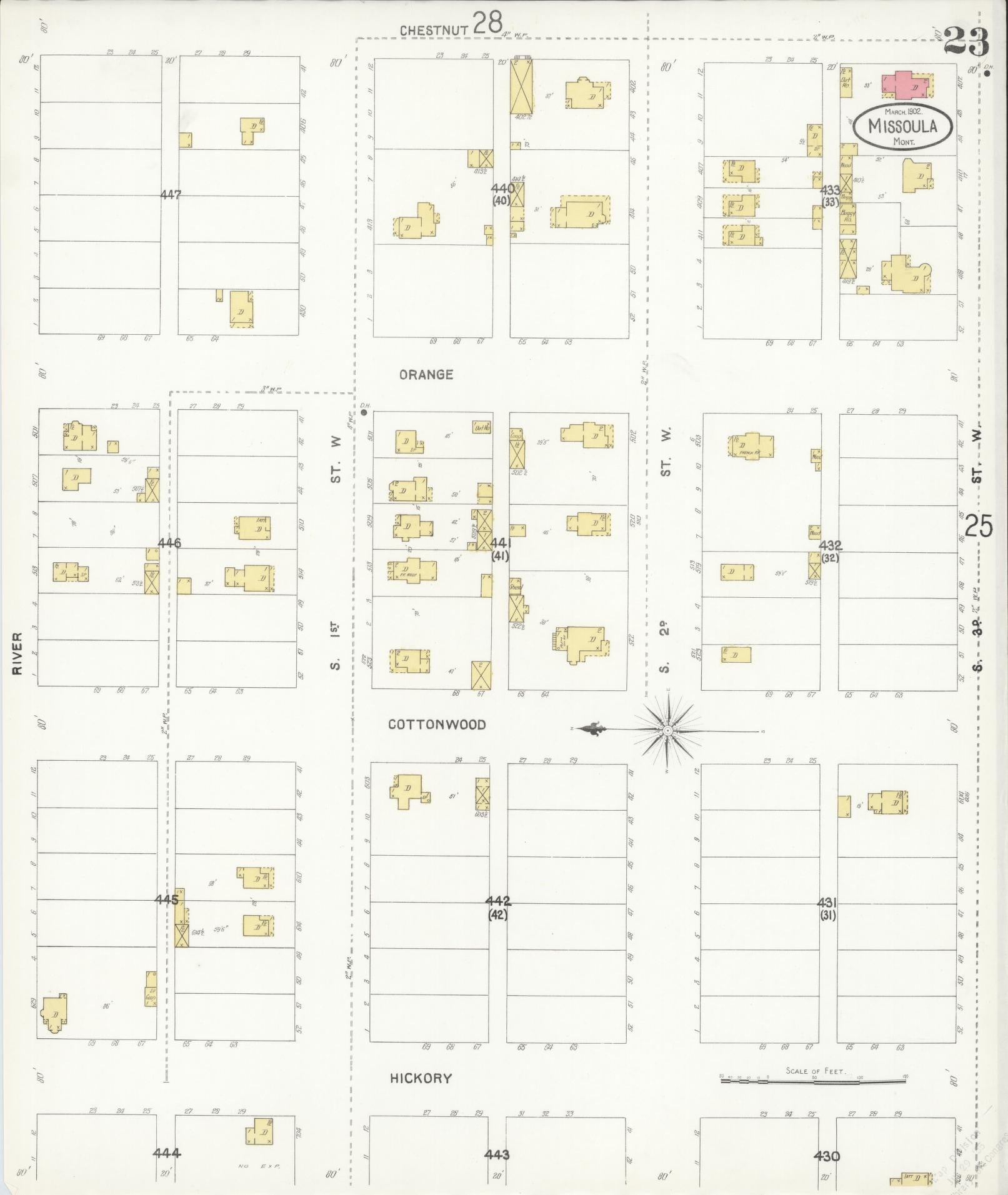 Sanborn Fire Insurance Map from Missoula, Missoula County, Montana (1902), Sheet #0023 - Historic Sanborn Fire Insurance Map Print, vintage old map wall art, antique decor, genealogy gift, Montana Montana map
