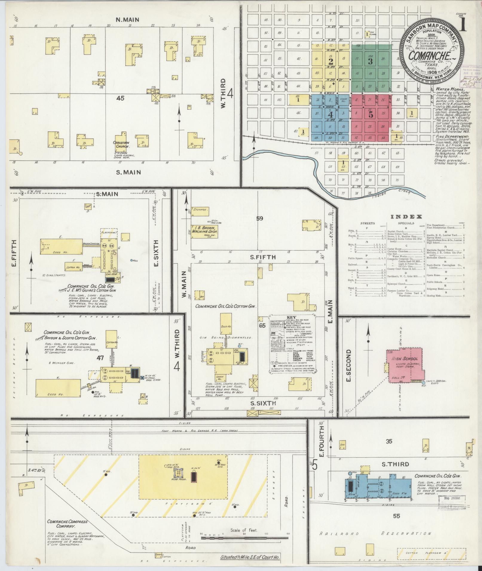 Sanborn Fire Insurance Map from Comanche, Comanche County, Texas. (1908) – Historic Sanborn Fire Insurance Map Print