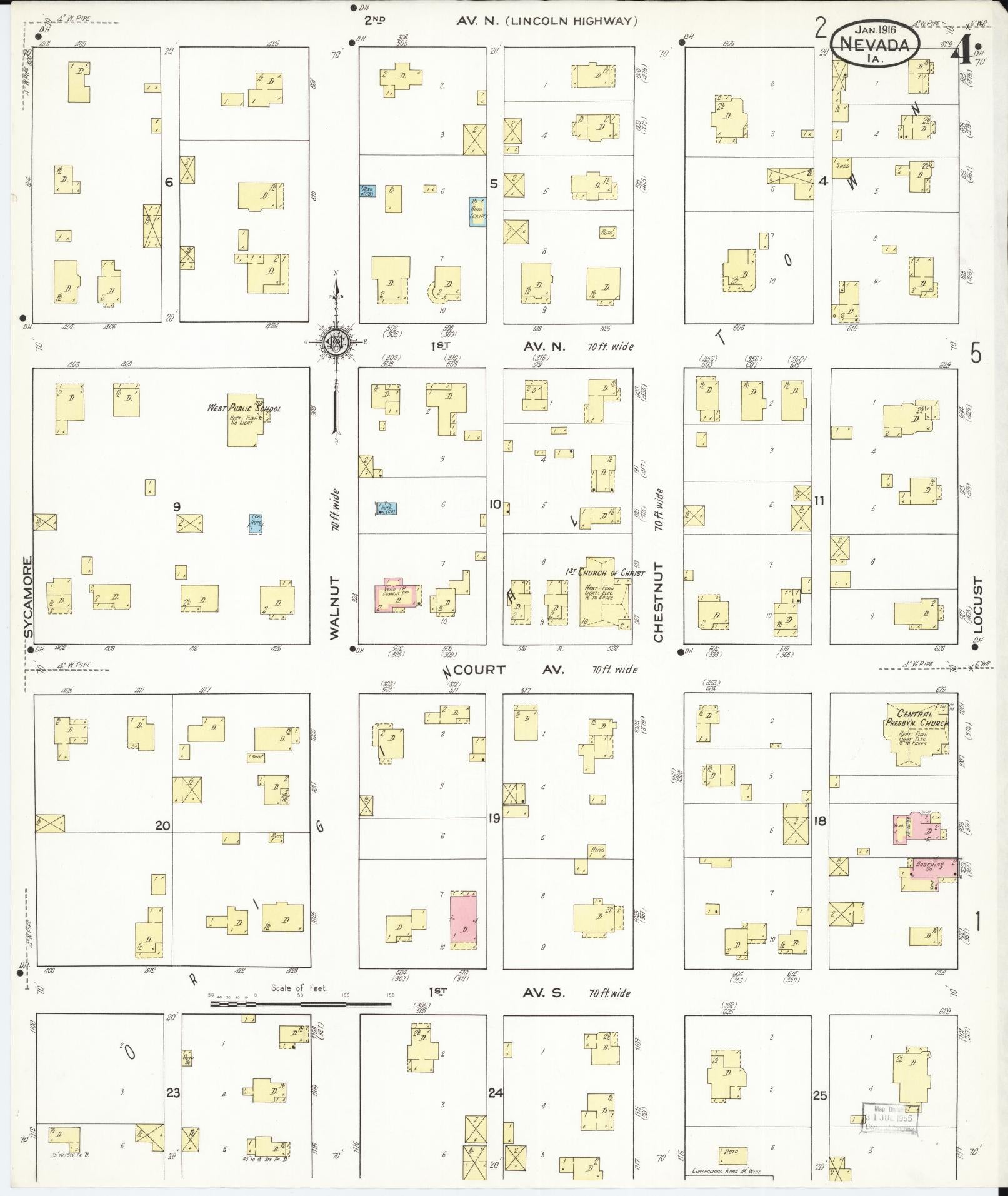 Sanborn Fire Insurance Map from Nevada, Story County, Iowa (1916), Sheet #0004 - Historic Sanborn Fire Insurance Map Print, vintage old map wall art, antique decor, genealogy gift, Nevada Nevada map