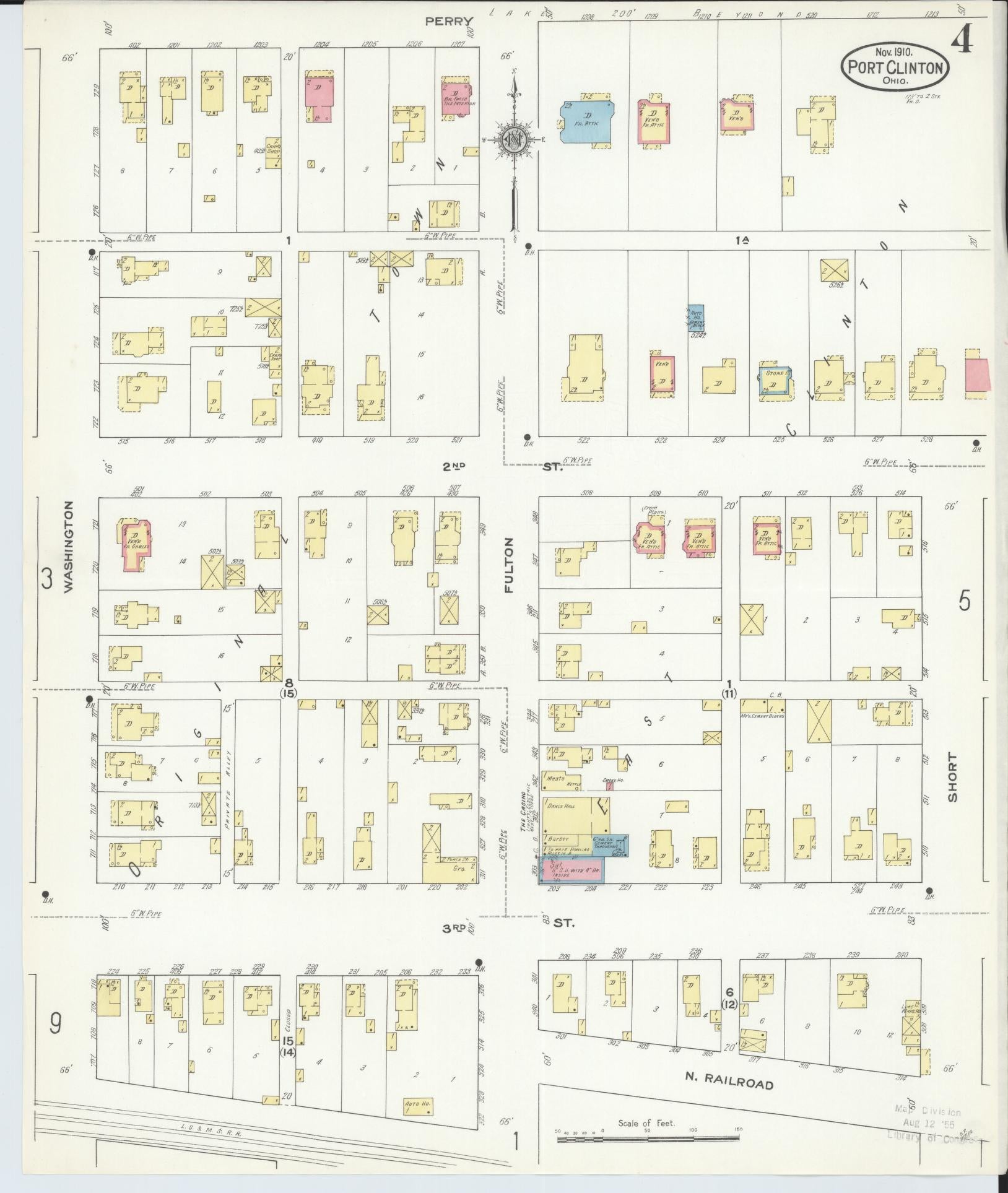 Sanborn Fire Insurance Map from Port Clinton, Ottawa County, Ohio (1910), Sheet #0004 - Historic Sanborn Fire Insurance Map Print, vintage old map wall art, antique decor, genealogy gift, Ohio Ohio map