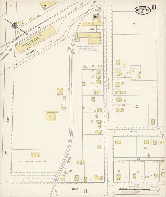 Sanborn Fire Insurance Map from Hollister, San Benito County, California (1910), Sheet #0008 - Historic Sanborn Fire Insurance Map Print, vintage old map wall art, antique decor, genealogy gift, California California map