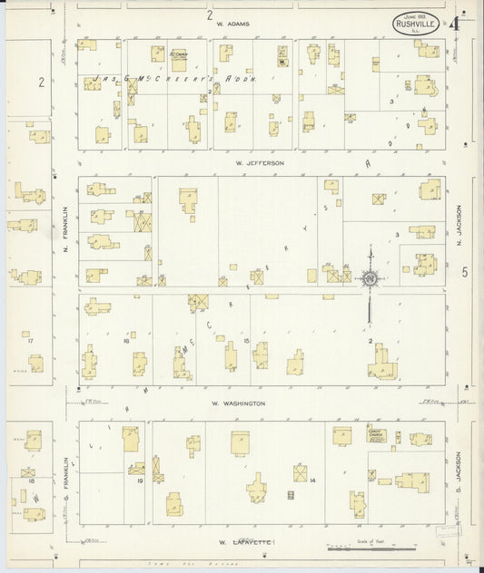 Sanborn Fire Insurance Map from Rushville, Schuyler County, Illinois (1913), Sheet #0004 - Historic Sanborn Fire Insurance Map Print, vintage old map wall art, antique decor, genealogy gift, Illinois Illinois map