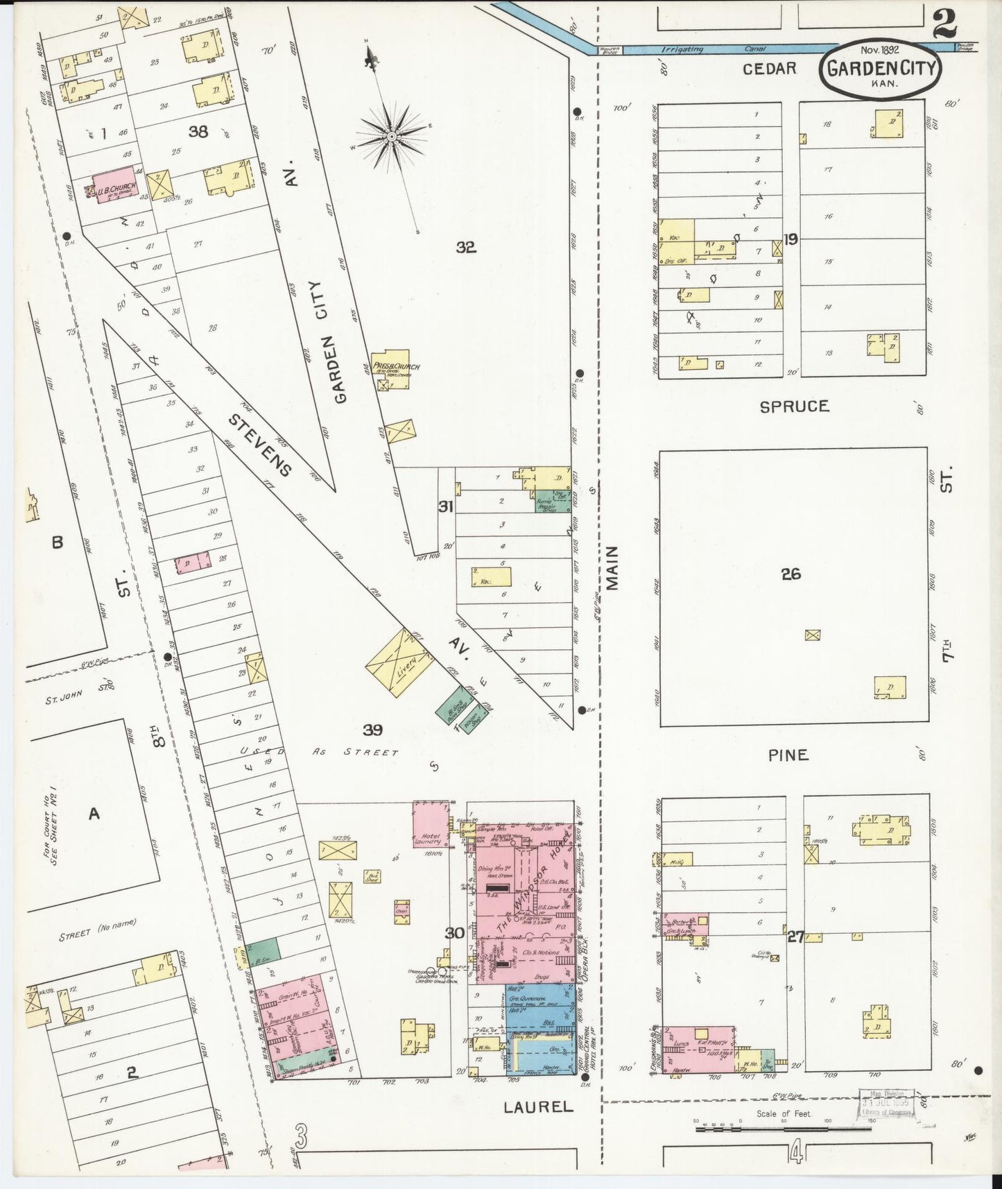Sanborn Fire Insurance Map from Garden City, Finney County, Kansas (1892), Sheet #0002 - Historic Sanborn Fire Insurance Map Print, vintage old map wall art, antique decor, genealogy gift, Kansas Kansas map