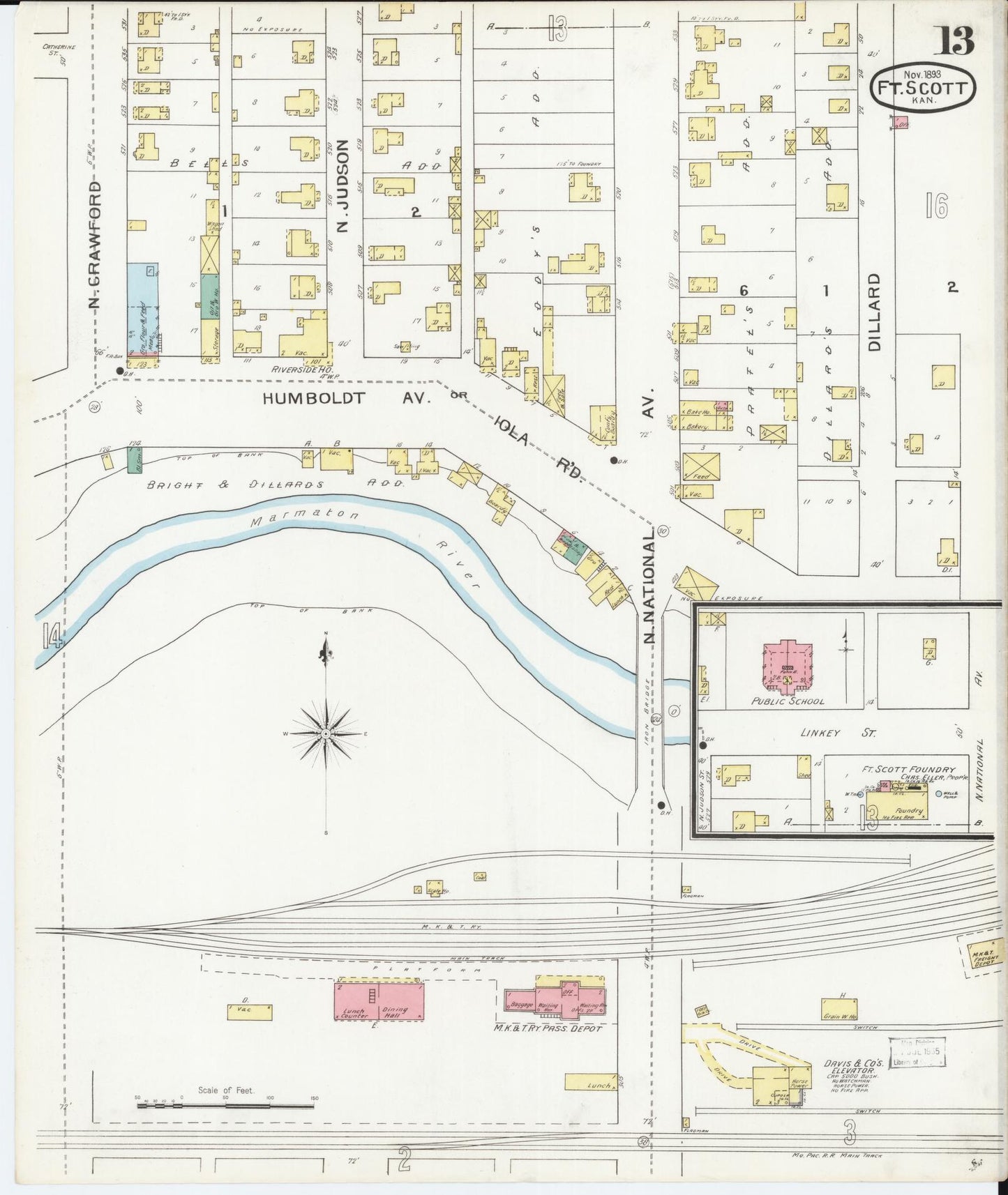 Sanborn Fire Insurance Map from Fort Scott, Bourbon County, Kansas (1893), Sheet #0013 - Complete Map Set gallery image, historic Sanborn map, vintage wall art, Kansas Kansas