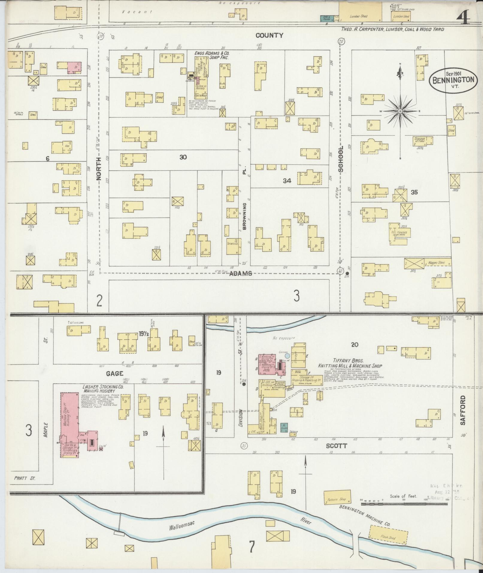 Sanborn Fire Insurance Map from Bennington, Bennington County, Vermont (1901), Sheet #0004 - Complete Map Set gallery image, historic Sanborn map, vintage wall art, Vermont Vermont