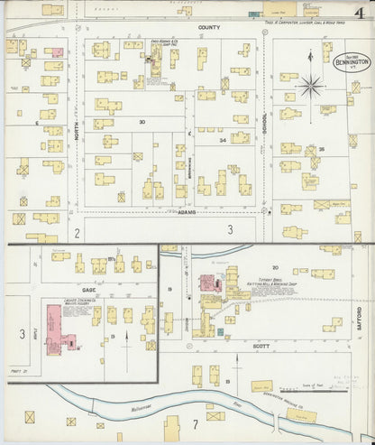 Sanborn Fire Insurance Map from Bennington, Bennington County, Vermont (1901), Sheet #0004 - Complete Map Set gallery image, historic Sanborn map, vintage wall art, Vermont Vermont