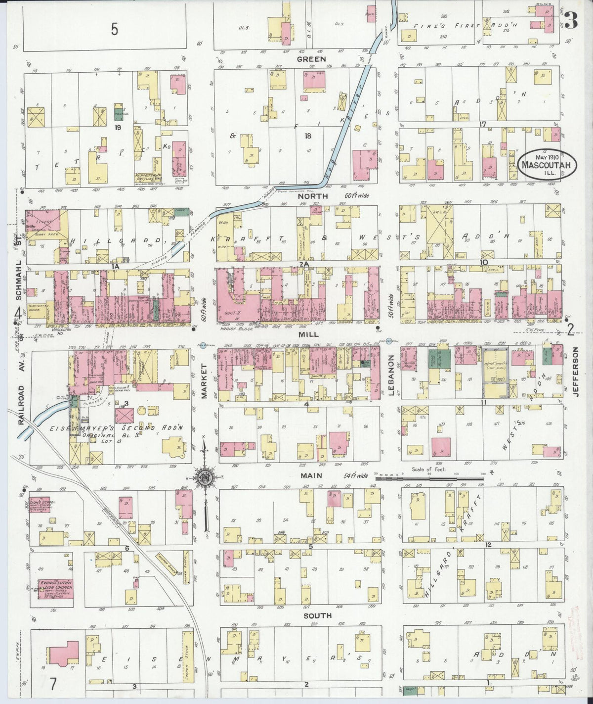 Sanborn Fire Insurance Map from Mascoutah, Saint Clair County, Illinois (1910), Sheet #0003 - Complete Map Set gallery image, historic Sanborn map, vintage wall art, Illinois Illinois