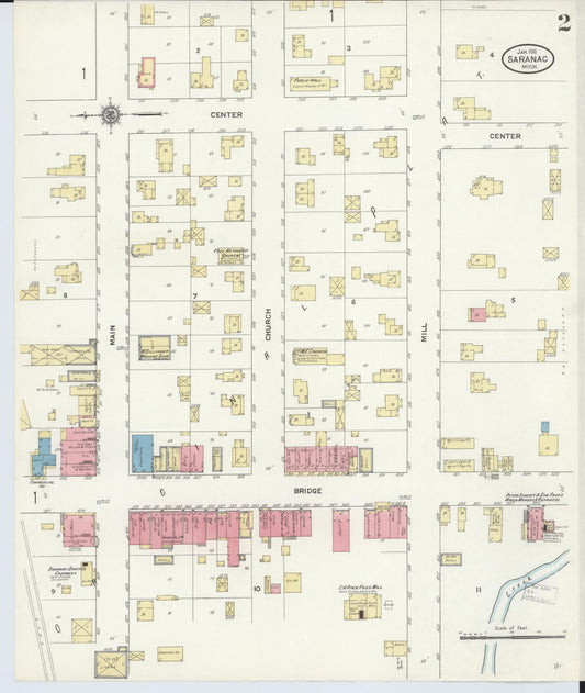 Sanborn Fire Insurance Map from Saranac, Ionia County, Michigan (1911), Sheet #0002 - Historic Sanborn Fire Insurance Map Print, vintage old map wall art, antique decor, genealogy gift, Michigan Michigan map