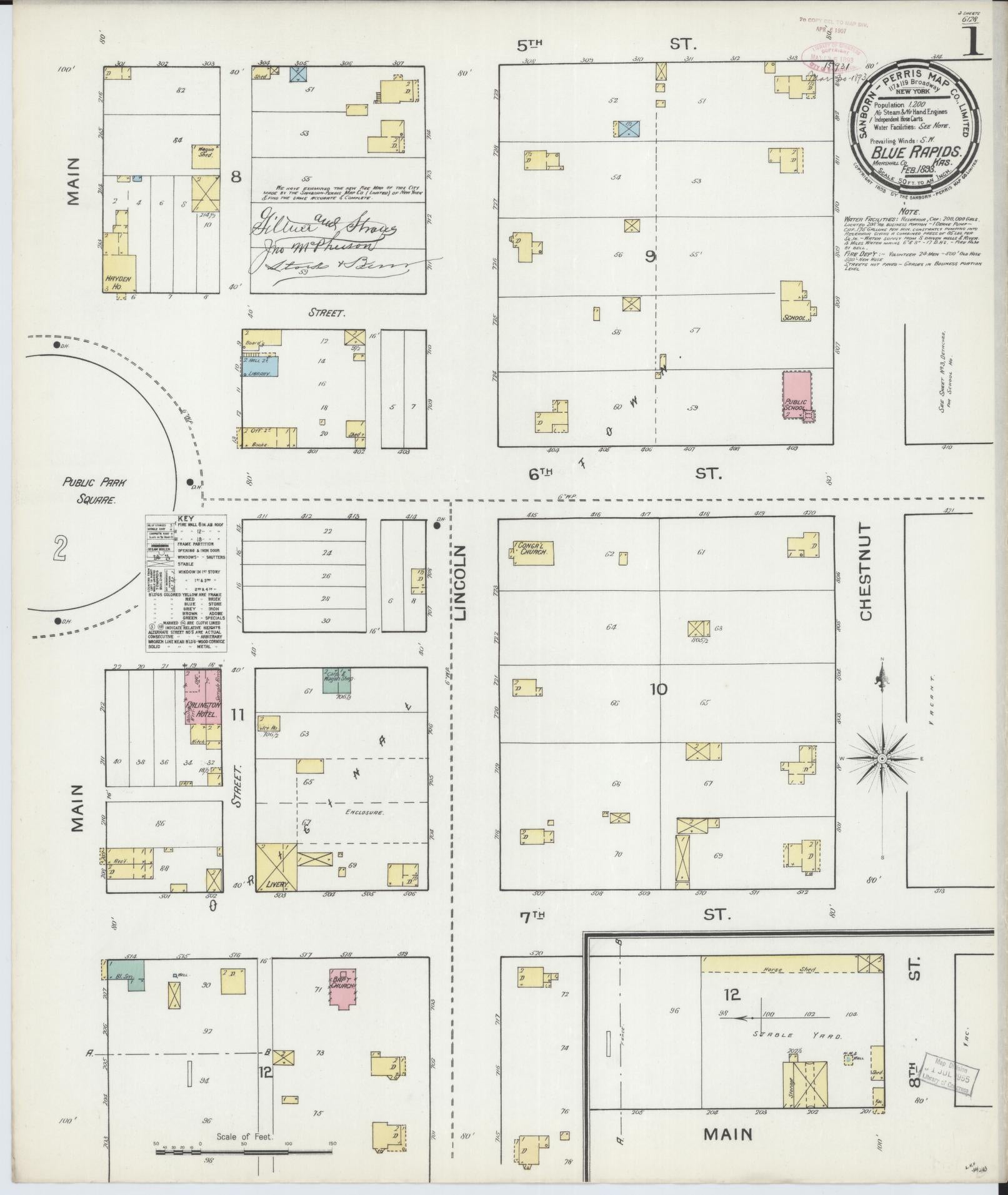 Sanborn Fire Insurance Map from Blue Rapids, Marshall County, Kansas (1893), Sheet #0001 - Complete Map Set gallery image, historic Sanborn map, vintage wall art, Kansas Kansas