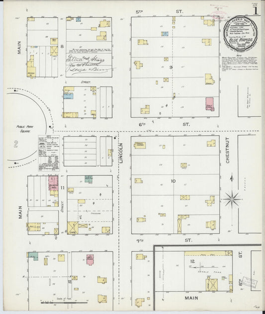 Sanborn Fire Insurance Map from Blue Rapids, Marshall County, Kansas (1893), Sheet #0001 - Complete Map Set gallery image, historic Sanborn map, vintage wall art, Kansas Kansas