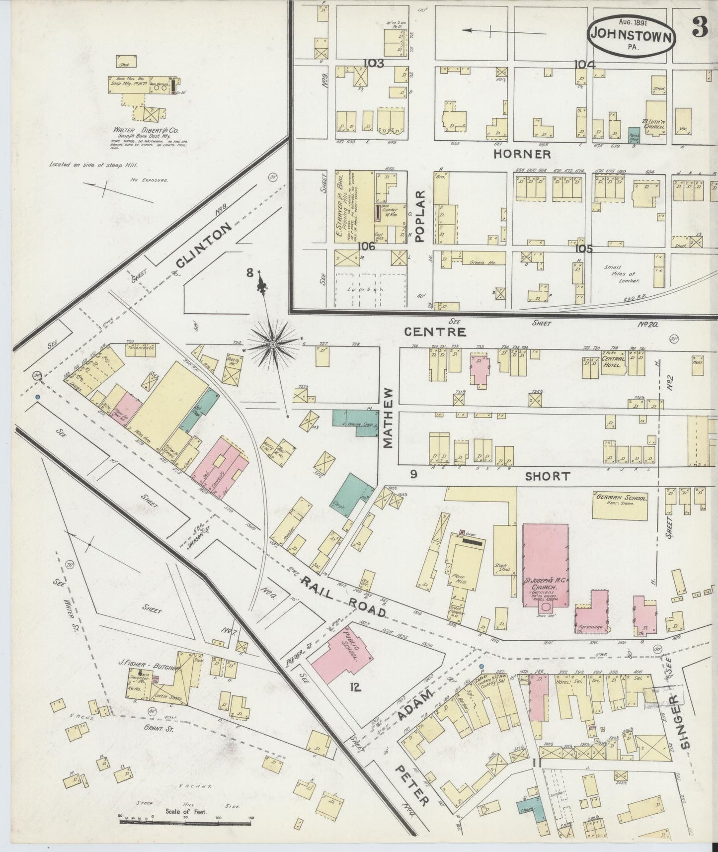 Sanborn Fire Insurance Map from Johnstown, Cambria County, Pennsylvania (1891), Sheet #0003 - Complete Map Set gallery image, historic Sanborn map, vintage wall art, Pennsylvania Pennsylvania