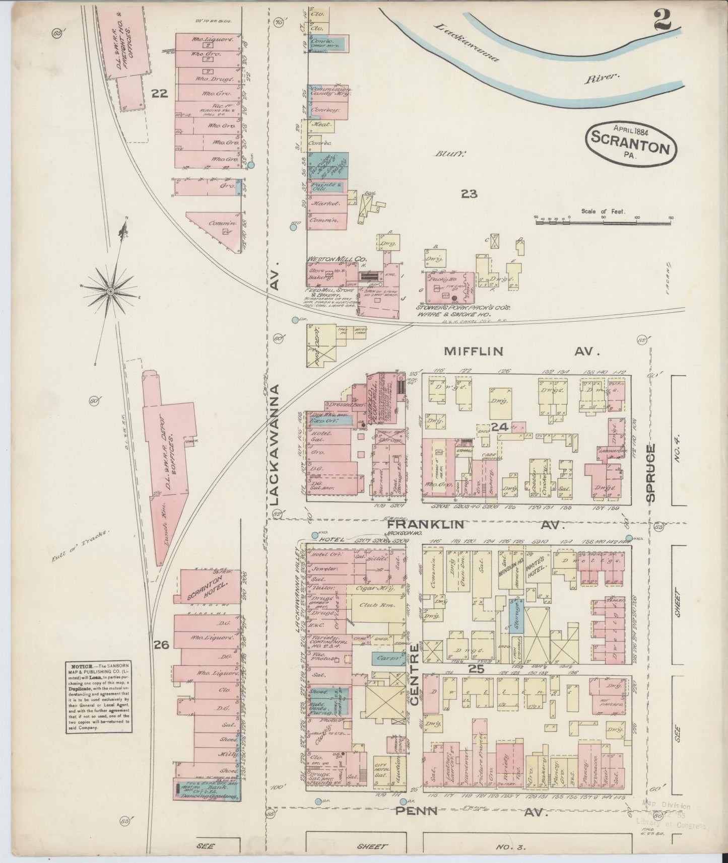 Sanborn Fire Insurance Map from Scranton, Lackawanna County, Pennsylvania (1884), Sheet #0002 - Complete Map Set gallery image, historic Sanborn map, vintage wall art, Pennsylvania Pennsylvania