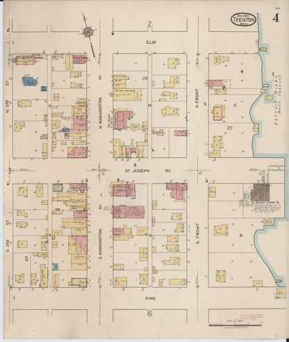 Sanborn Fire Insurance Map from Trenton, Wayne County, Michigan (1922), Sheet #0004 - Historic Sanborn Fire Insurance Map Print, vintage old map wall art, antique decor, genealogy gift, Michigan Michigan map